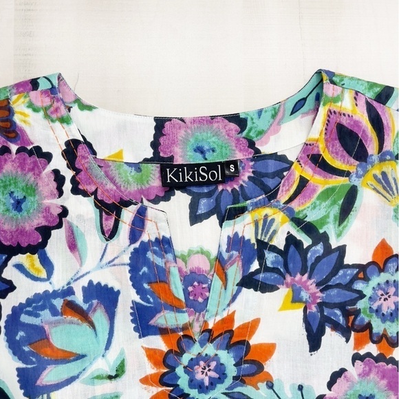 KIKI SOL womens printed beautiful vacation summer tunic blouse top S - Picture 4 of 6